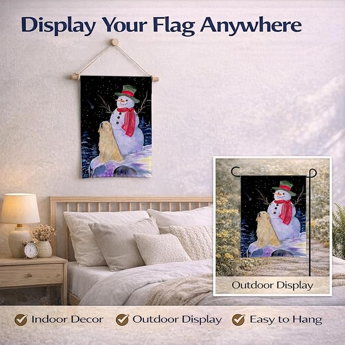 Caroline's Treasures SS8951GF Snowman with Golden Retriever Garden Flag Mailbox Flag Decorative Yard Flag Banner Outside Patio Artwork Yard Flower Beds, Garden Size, Multicolor