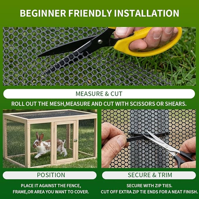 Plastic Chicken Wire Mesh Fence,Plastic Chicken Wire Roll 16in x 10ft,Garden Netting Fencing Barrier for Poultry, Animals, Pets and Balcony(Black)