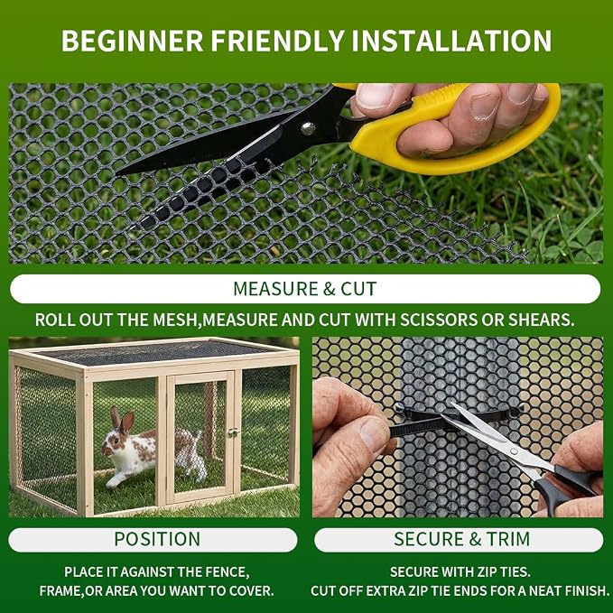 Plastic Chicken Wire Mesh Fence,Plastic Chicken Wire Roll 16in x 33ft,Garden Netting Fencing Barrier for Poultry, Animals, Pets and Balcony(Black)