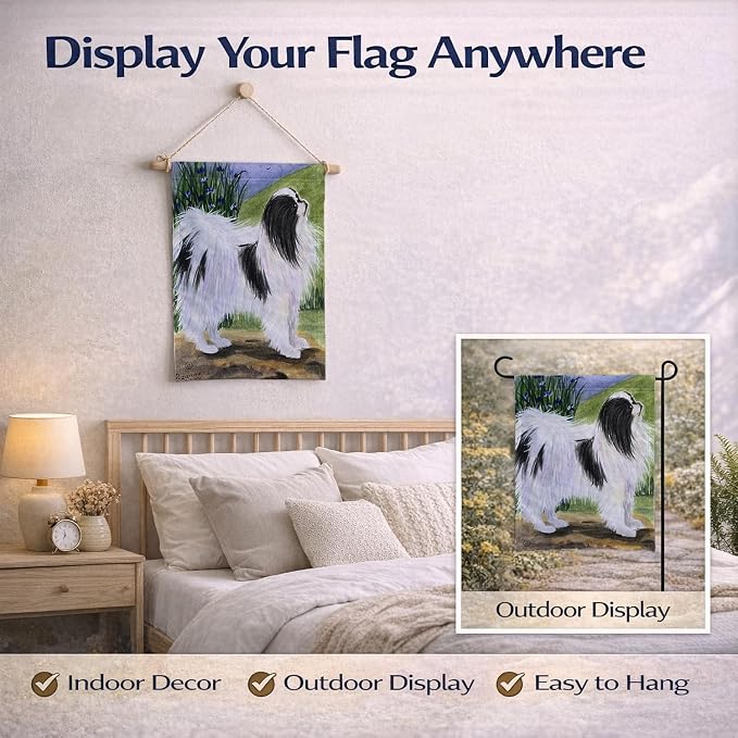 Caroline's Treasures SS8028GF Japanese Chin Garden Flag Mailbox Flag Decorative Yard Flag Banner Outside Patio Artwork Yard Flower Beds, Garden Size, Multicolor