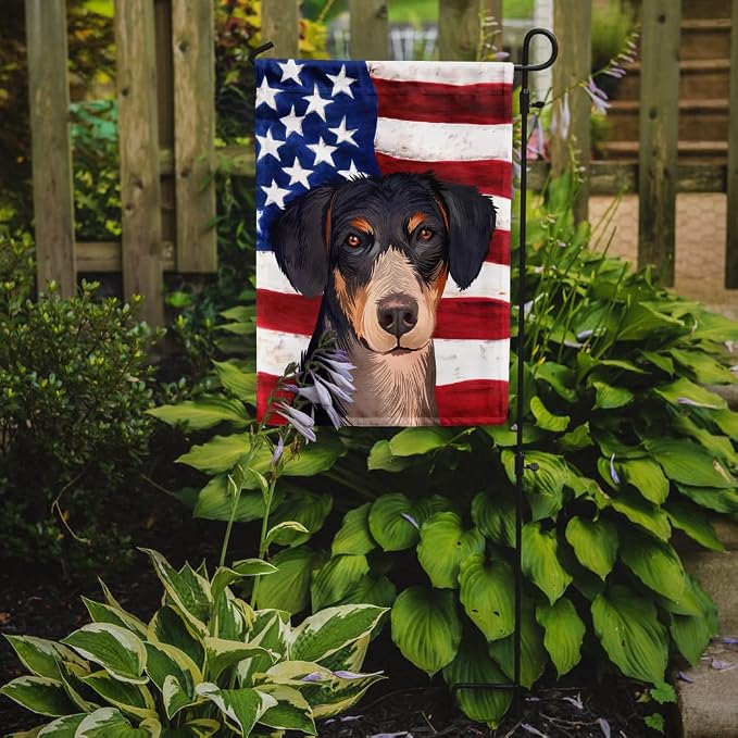 Caroline's Treasures CK6520GF Eurohound Dog American Flag Garden Flag Mailbox Flag Decorative Yard Flag Banner Outside Patio Artwork Yard Flower Beds, Garden Size, Multicolor