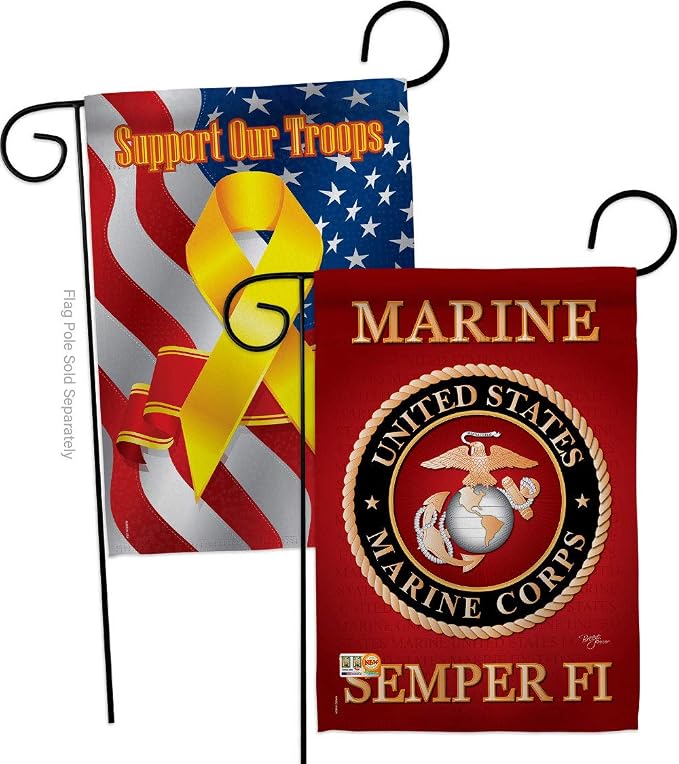 Breeze Decor GP108057-BOAF Marine Corps Americana Military Decorative Vertical Garden Flags Pack, 13"x 18.5", Multi-Color