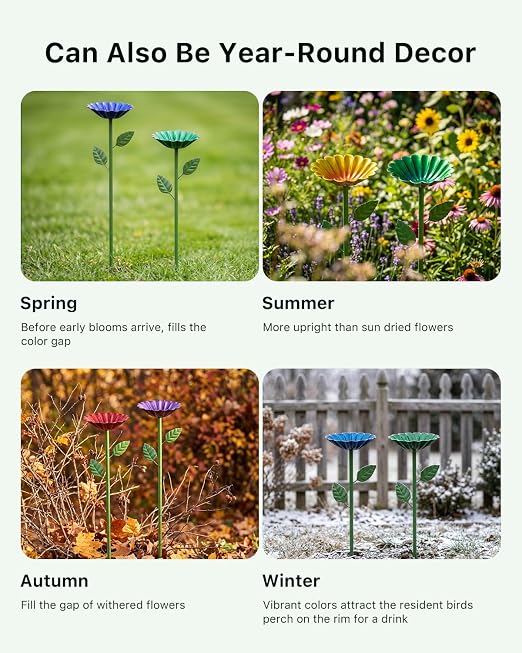 4 Pack Watering Station for Bee Butterflies Pollinator Insect Outdoors Drinking Water, Metal Feeder Cup for Garden Backyard Balcony Planters Decors, Standing Colors Hummingbird Bath with Flower Design