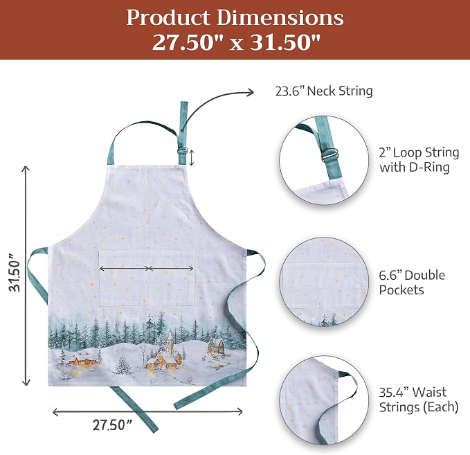 Maison d' Hermine Aprons for women with Pocket 100% Cotton (27.50"x31.50") | Adjustable Neck Strap & long ties Apron Men Chef Wedding Cooking Gardening Server Maid