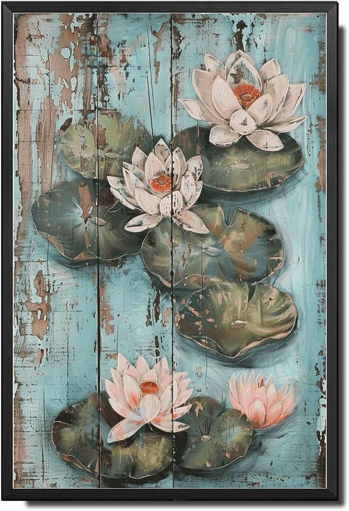 Metal Sign Tin Sign Vintage Wall Art Rustic Serenity Water Lilies Tin Sign for Easy Installation Weather Resistant Design and Vintage Metal Sign for Club 8×12 Inches with Metal Frame