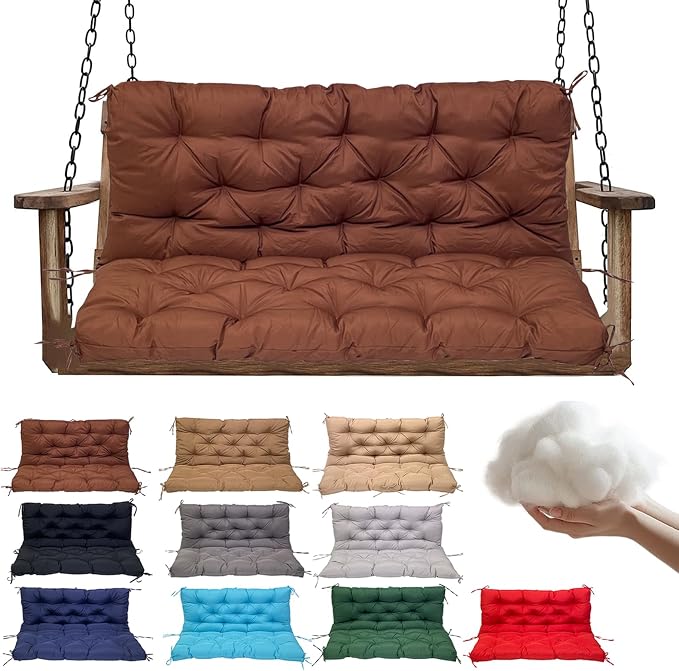 Swing Replacement Cushions for Outdoor: 2-3 Seater Waterproof Porch Bench Cushion with Backrest and Ties - 4" Thick Swing Cushion for Garden Patio Backyard Loveseat