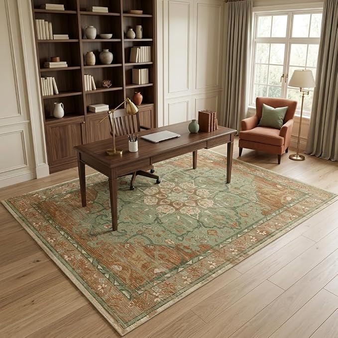RUGIXE 8'x10' Sage Green/Rust Vintage Boho Washable Living Room Area Rug