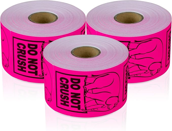 Caution DO NOT Crush Labels (2 x 3 inch, Pink - 900 Labels) Warning Do Not Bend Stickers for Shipping Fragile Items - Strong Adhesive