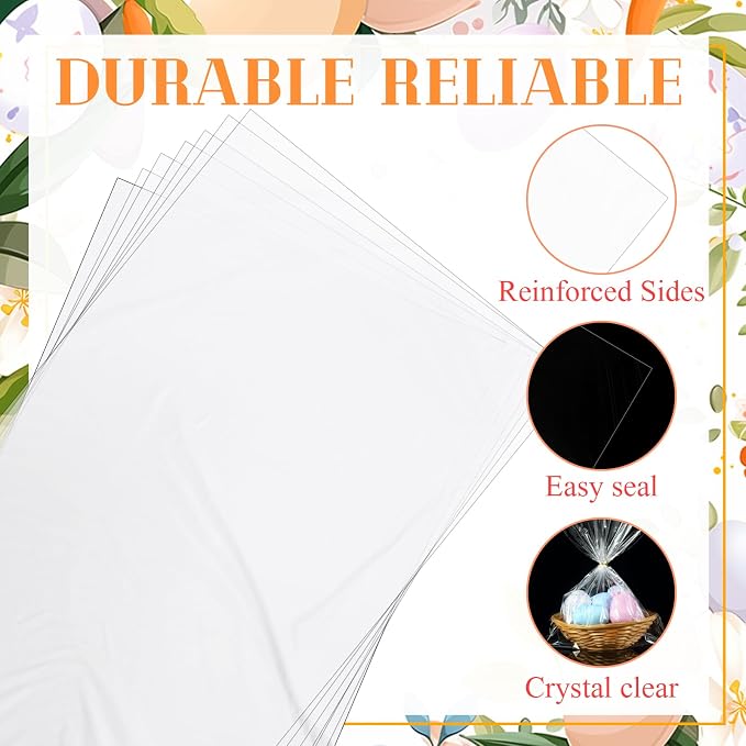 Boao 4 Sizes 200 Pieces Clear Plastic Cellophane Bags Cello Treat Bags with Mix Colors Twist Ties for Christmas Birthday Holiday (12 x 16 In, 14 x 20 In, 16 x 24 In, 18 x 30 in)