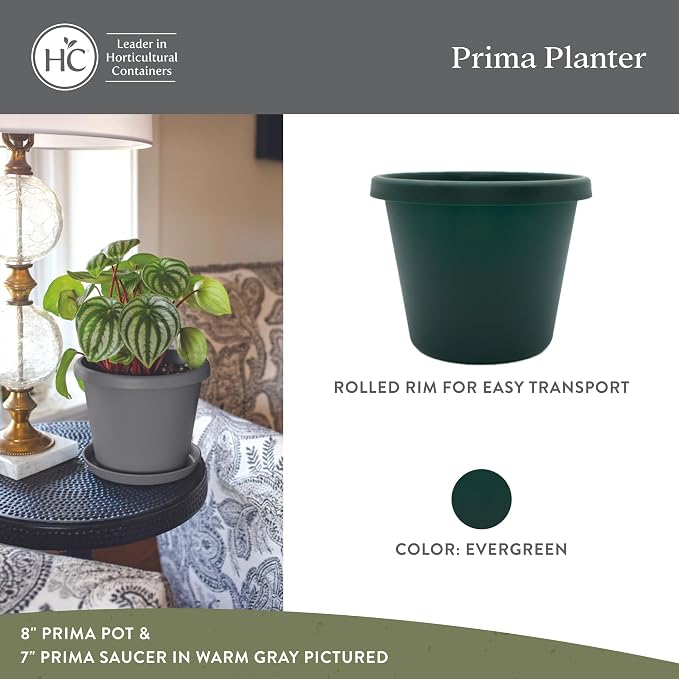 The HC Companies Prima Round Plastic Plant Pot w/Rolled Rim - Lightweight & UV Resistant Flower Pot for Herbs & More - Outdoor & Indoor Plant Pots w/Drainage (16 inch, Evergreen, Pack of 1)