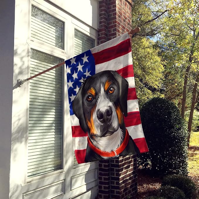Caroline's Treasures CK6548CHF Greater Swiss Mountain Dog American Flag House Flag Large Porch Sleeve Pole Decorative Outside Yard Banner Artwork Wall Hanging, Polyester, House Size, Multicolor