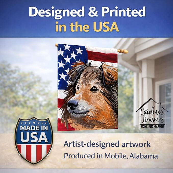 Caroline's Treasures CK6703CHF Shetland Sheepdog Dog House Flag Large Porch Sleeve Pole Decorative Outside Yard Banner Artwork Wall Hanging, Polyester, House Size, Multicolor