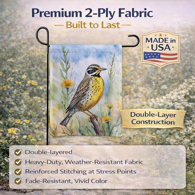 Caroline's Treasures North Dakota Western Meadowlark Garden Flag Mailbox Flag Decorative Yard Flag Banner Outside Patio Artwork Yard Flower Beds, Garden Size, Multicolor
