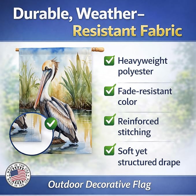 Caroline's Treasures Louisiana Brown Pelican House Flag Large Porch Sleeve Pole Decorative Outside Yard Banner Artwork Wall Hanging, Polyester, House Size, Multicolor