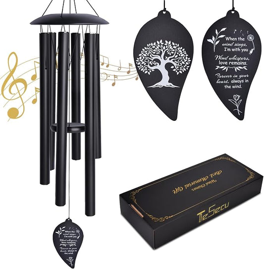 Sympathy Wind Chimes for Outside Deep Tone, Memorial Loss of a Loved, Large Wind Chimes with 6 Thicken Tubes & Hook, Outdoor Gifts Mother, Garden Decor (40IN Black)