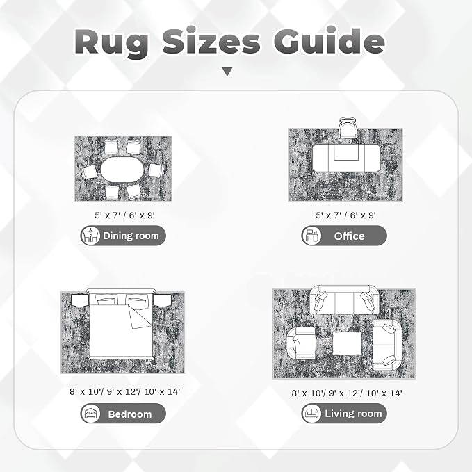 pmtsns Area Rugs 8x10 for Living Room: Washable Rug Modern Abstract Neutral Soft Non-Slip Low-Pile Indoor Large Carpet for Bedroom Dining Room Playroom Home Office (Black Grey, 8'x10')