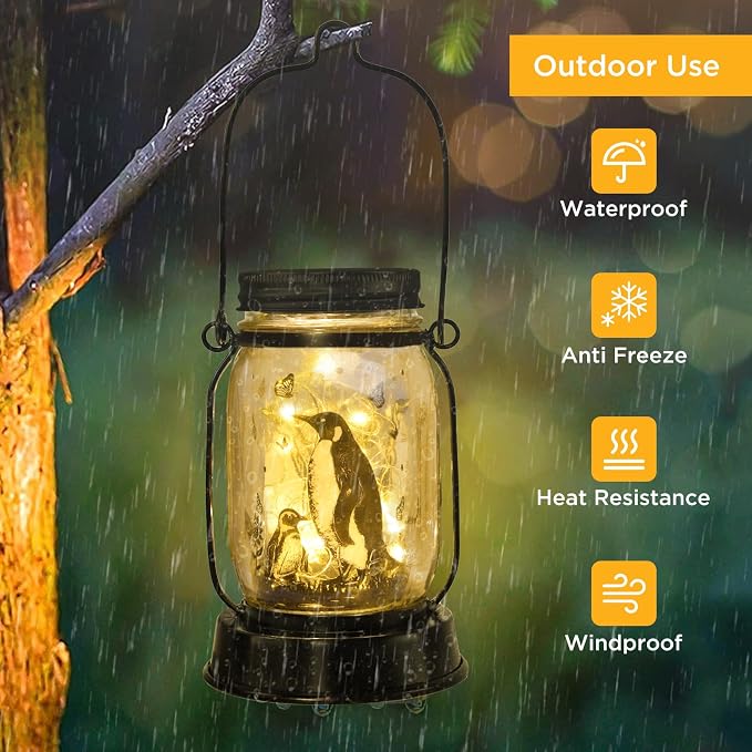 kyoryuger Penguin Gifts for Women/Men Penguin Solar Lanterns Mom Birthday Animal Lovers Lantern Animal Memorial Lights Solar Garden Decoration for Yard, Patio,Backyard,Porch Torches