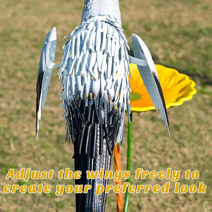 38" Garden Statue Large Outside Egret Sculpture Outdoor Decor | Metal Bird Yard Art Patio Decoration Lawn Ornaments Windproof Backyard Pond Porch Pool Deck Landscape Bird Lover Gift
