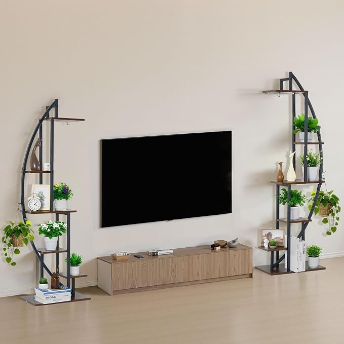 VEVOR Plant Stand Indoor with Grow Lights, 63 in Tall 6-Tiered Lighted Plant Shelf, 2 Pack Metal Corner Plants Holder, 3 Timer & 10 Brightness, Half-Moon Shaped Flower Display Rack for Living Room