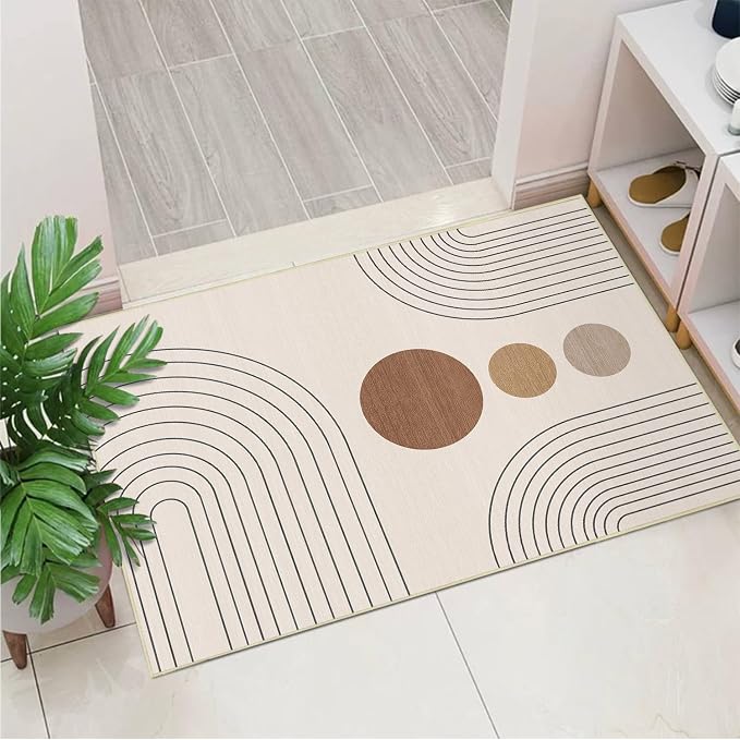 Boho 2x3 Rug for Entryway Modern Geometric Abstract Area Rug Neutral Beige Mid Century Modern Machine Washable Door Mat Contemporary Non-Slip Printed Low-Pile Floor Carpet Kitchen Bathroom Laundry