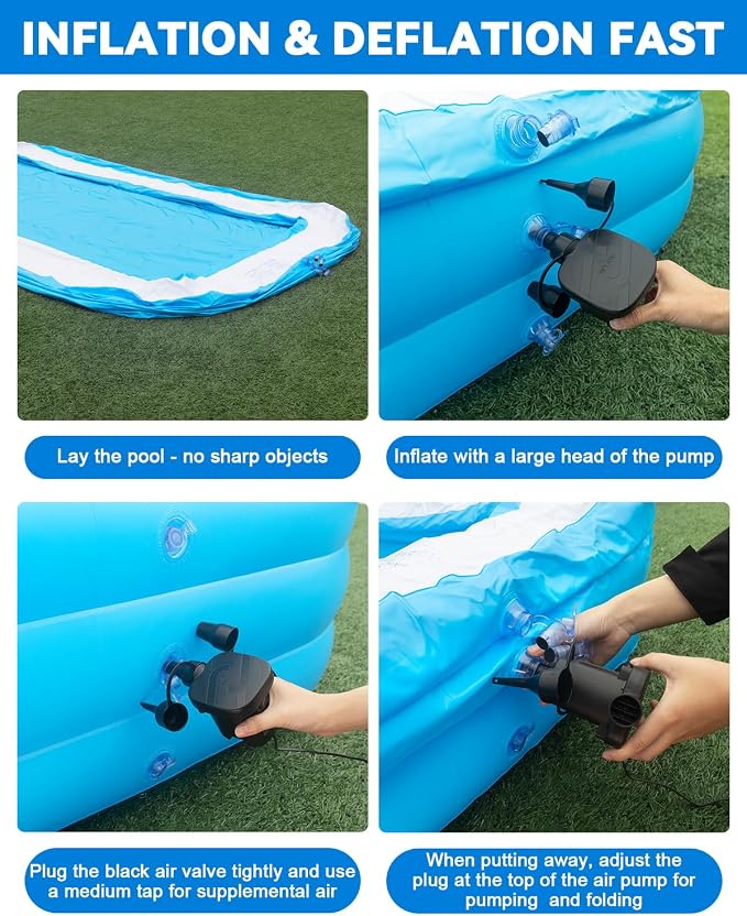 Large Inflatable Pool for Adults,130" x 72" x 22" Thickened Blow Up Pool with Lights & Pump, 7 Color Changed Durable Above Ground Family Swimming Pool for Backyard Outdoor Garden