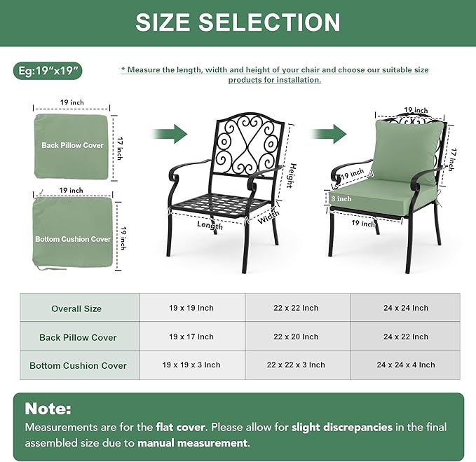 Summsun Outdoor Chair Cushions Set of 4, Waterproof Back Pillow and Seat Cushion Set for Patio Furniture, Outdoor Sofa Replacement Cushions with Removable Cover, 24 x 24 Inch, Sage Green