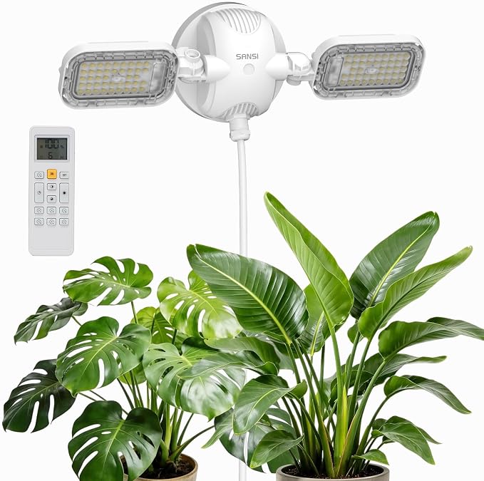SANSI 60W Wall Mounted Grow Light – Dual Head Full Spectrum Plant Light with Remote, Programmable Timer, Dimmable 4-Level Brightness, 320° Wide Coverage, 4000K Natural Grow Light for Indoor Plants