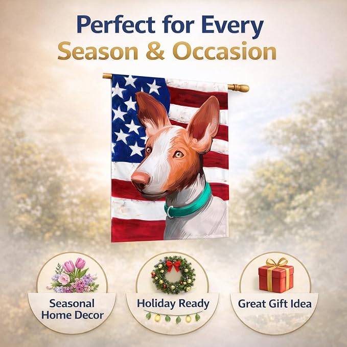 Caroline's Treasures CK6565CHF Ibizan Hound Dog American Flag House Flag Large Porch Sleeve Pole Decorative Outside Yard Banner Artwork Wall Hanging, Polyester, House Size, Multicolor