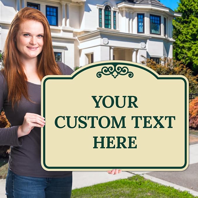 Custom Decorative Sign, Personalized Metal Sign for Business, Driveway, Home, Airbnb, Office Door Plaque, Green Border Sign, 18x24 Inches, ACM, Fade Resistant, Made in USA by Sigo Signs