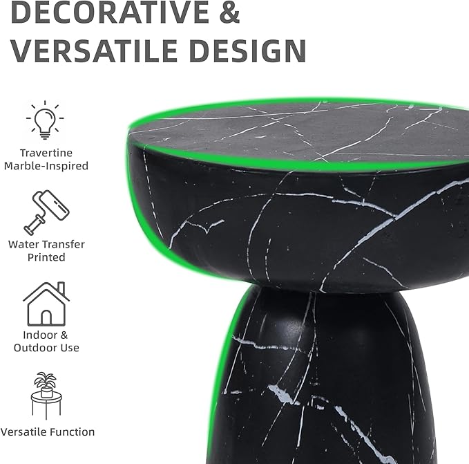 Marble Side Table, 24" Modern Faux Stone Accent Coffee Table | Durable Faux Marble Look Table for Small Spaces. Modern Pedestal Drink Table for Living room, Patio or Balcony.