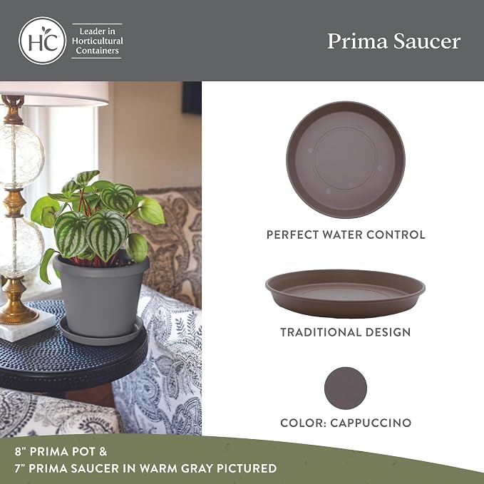 The HC Companies Round Prima Flower Pot Saucers - Plastic Plant Saucer for Outdoors & Indoors - Traditional Plant Pot Trays for Water Drainage -Durable Plant Tray (14-inch Cappuccino, Pack of 1)