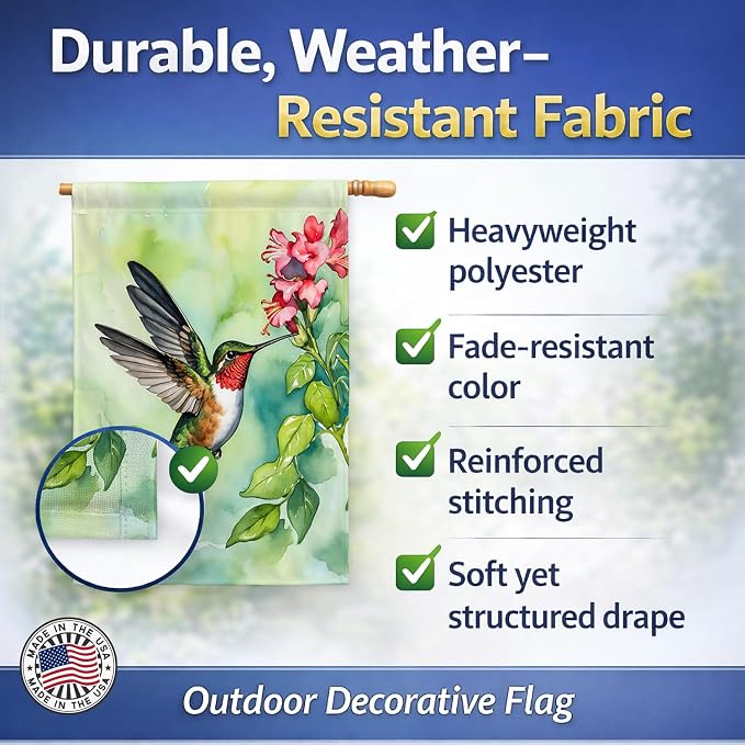 Caroline's Treasures Rubythroated Hummingbird House Flag Large Porch Sleeve Pole Decorative Outside Yard Banner Artwork Wall Hanging, Polyester, House Size, Multicolor