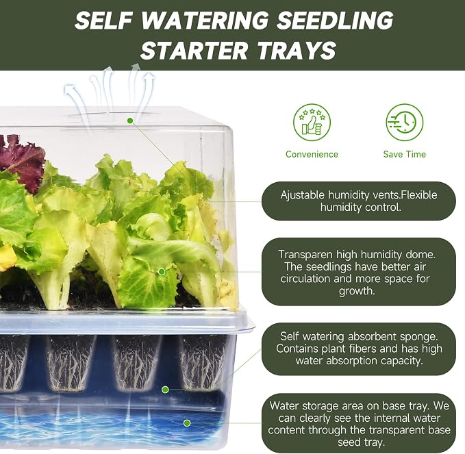 Adawook Self-Watering Seed Starter Tray, Seed Starter Kit Self Water, Germination Trays for Seed Starting with High Humidity Domes (Tray, 120 Cells)