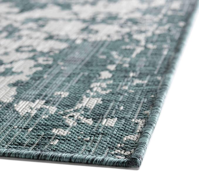 Unique Loom Outdoor Collection Area Rug - Dubai (3' 3' x 5' 3' Rectangle, Teal/ Ivory)