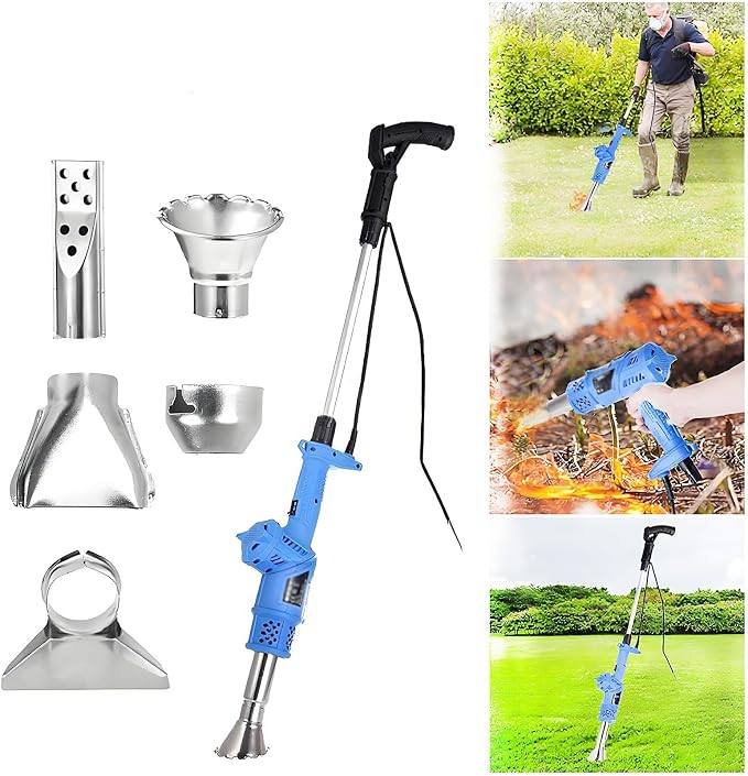 3-in-1 Electric Weed Burner, 2000W Thermal Weeder & Hot Air Gun, 1202℉ Max, 5 Nozzles For Garden Grass, BBQ Ignition, Ice Melting(Blue)