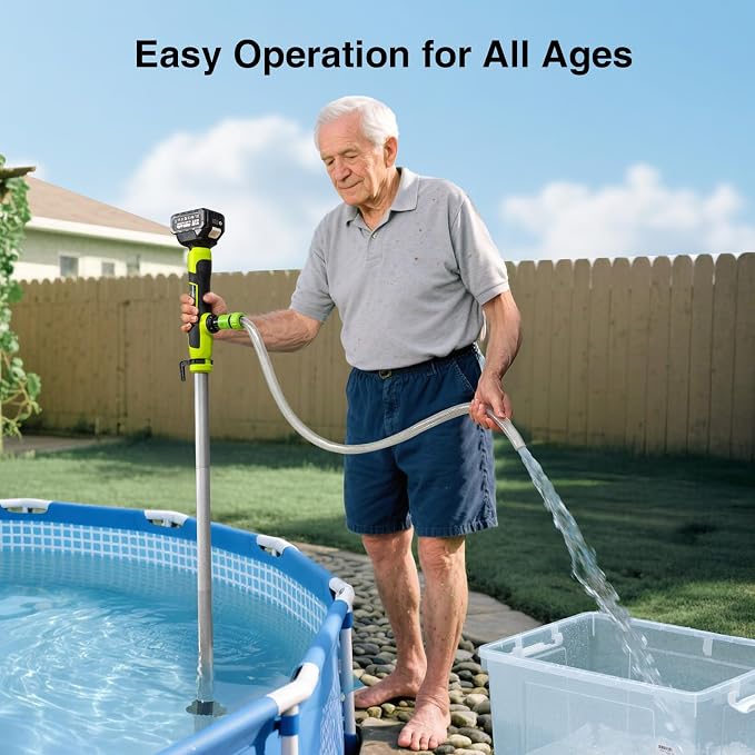 Cordless Stick Water Transfer Pump, Portable Battery Powered Sump Pump with 2 x 4000mAh Rechargeable Batteries, 720 GPH, 32 FT Lift for Pool, Garden, Pond, Boat, RV, Rain Barrels, Outdoor Draining