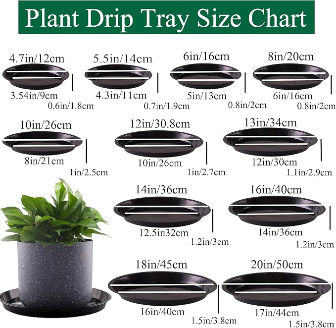 10 Pack Plant Saucer 14 Inches Plant Trays for Pots Plastic Round Drip Trays Flower Pot Saucers Black Planter Water Tray Plant Drainage Tray, Black