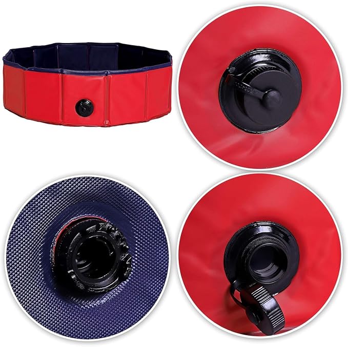 lionto Foldable Dog Pool Made of Scratch-Resistant PVC Material, Ø 31,5 in, Height 7,9 in, Anti-Slip Coating & Drain Plug for Quick Emptying, no Pump Required, Robust Children's Pool, Blue/red