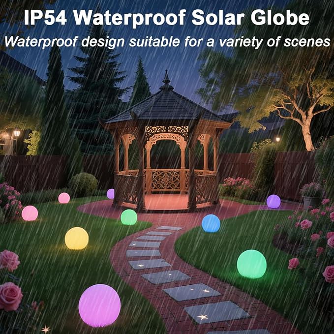 8-in Solar Globe Light Outdoor, Solar Garden Ball Light for Outside w/Remote, 16 RGB Colors 4 Modes Glow Orb Lights, Waterproof Landscape Lighting w/Ground Stake for Pathway Patio Backyard Party Decor