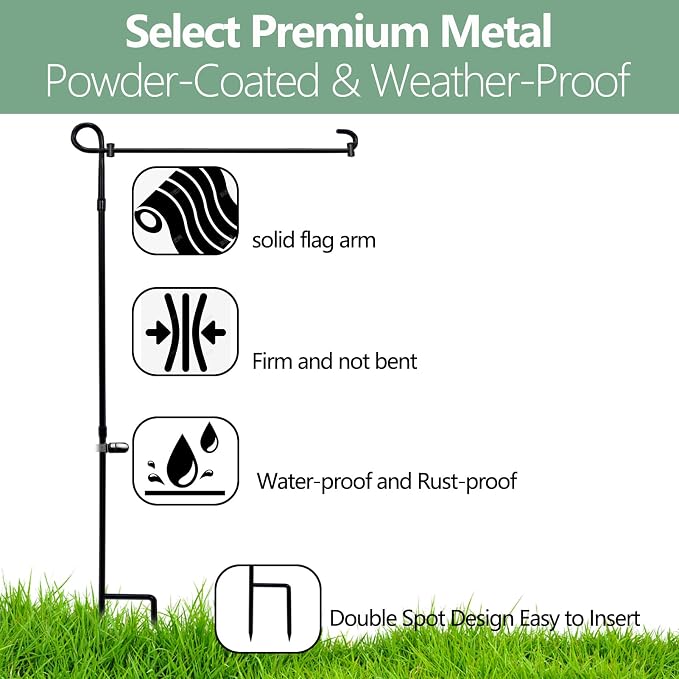 3 Pack Garden Flag Stand Holder Pole,Premium Powder-Coated Weather-Proof Metal Paint Yard Flag Stand with Tiger Clip and Spring Stoppers,House Flag Pole Holder for Outdoor Garden Lawn