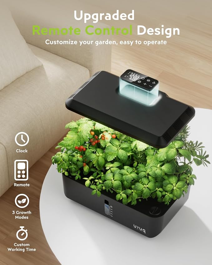 URUQ Remote Control Compatible with HP-GC202 12 Pods Indoor Garden - Black | for URUQ Indoor Herb Gardens, Hydroponics Growing System Accessory, Easy Installation, Simple Pairing, Easy Operation