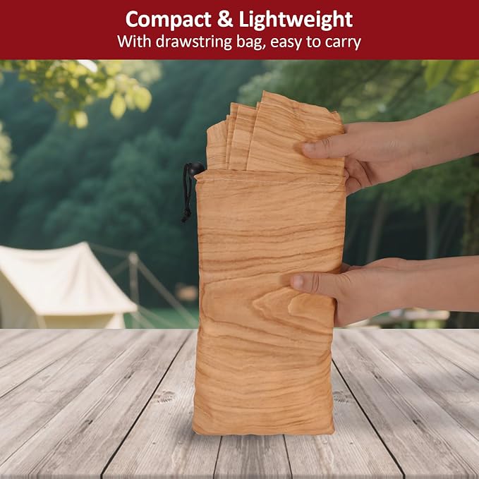 8ft Picnic Table and Bench Cover, Camping Essentials RV Gear, 96 in Waterproof Windproof Outdoor Elastic All Around Tablecloth, Fitted Rectangle Tables and Seats, Wood Grain