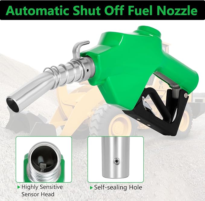 Azdele 1" NPT Automatic Fuel Nozzle & Hook, Diesel Gas Pump Handle, 19/16"(OD=30mm) Max Flow 30GPM, Fuel Transfer Pump Nozzle For Gasoline, Diesel, Biodiesel, Kerosene, Auto Shut Off 3-speed Latch