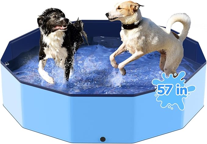 57'' Foldable Dog Pet Bath Pool, Heavy Duty Non-Slip Kiddie Pool, Plastic Pet Wading Pool for Puppy Small Medium Large Dogs, Indoor and Outdoor Kids Pet Dog Bathtub