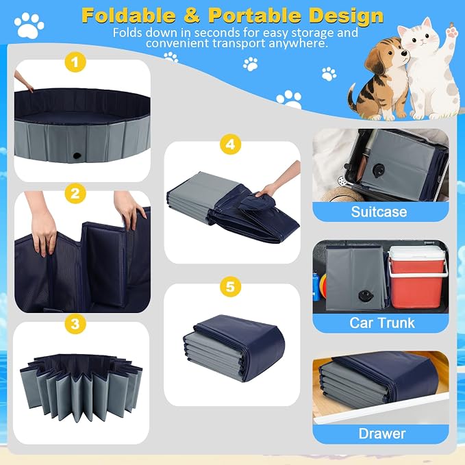 Eooqi Foldable Dog Pool, Collapsible Pet Bath Tub & Kiddie Wading Pool | Portable Hard-Side Dog Swimming Pool for Puppies, Small & Medium Dogs, Cats and Kids (Gray, 32"-S)