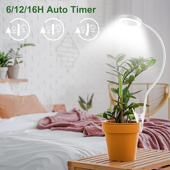 wolezek 2 in 1 Grow Lights for Indoor Plants, 3 Colors Plant Lights for Indoor Growing with 360° Gooseneck, 48 LEDs Full Spectrum Plant Grow Lights Indoor, 6/12/16H Timer, 5 Brightness, White 3 Pack