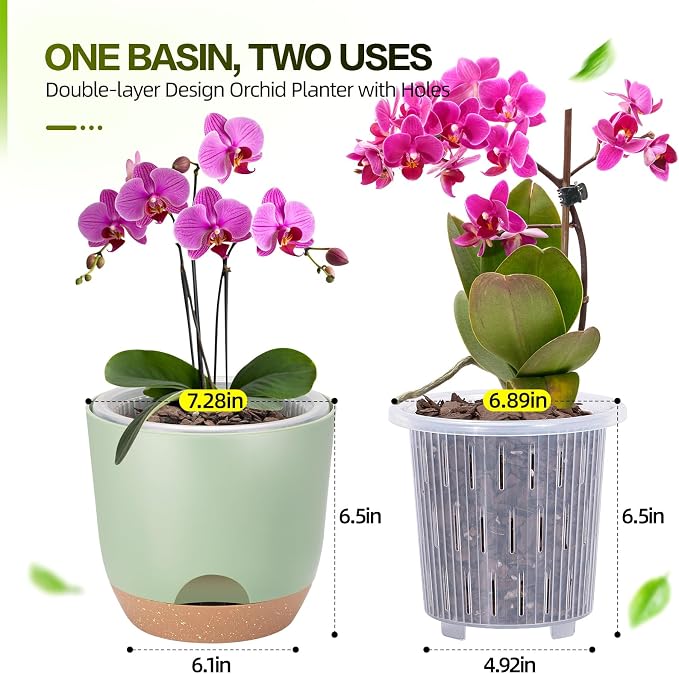 5Packs 7.2 Inch Self Watering Orchid Pots for Indoor Plants,Macetas para Orqudeas,Flower Pots for Indoor Plants with Holes（Green）