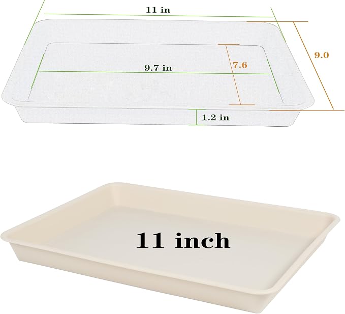 VUWEZ Rectangle Plant Tray, Plant Drip Tray, Plant Pot Saucers, Plant Germination Trays, Plant Saucers, 11'' x 9'' x 1.2'' (2 pack), Beige