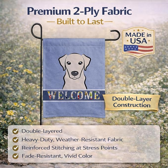 Caroline's Treasures BB1408GF Yellow Labrador Welcome Garden Flag, Blue Mailbox Flag Decorative Yard Flag Banner Outside Patio Artwork Yard Flower Beds, Garden Size, Multicolor