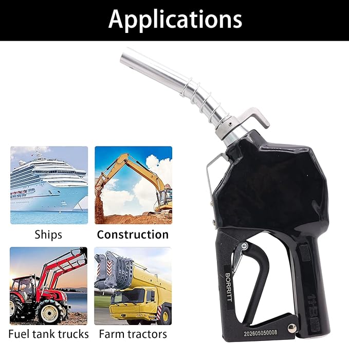 3/4" Inch NPT Auto Fuel Nozzle Automatic Shut Off Pressure Sensitive W/360° Hose Swivel Gas Fuel Transfer Pump Nozzle,13/16" Spout,Copper Valve, 16 gpm Flow Rate for Diesel,asoline,Black+Hook